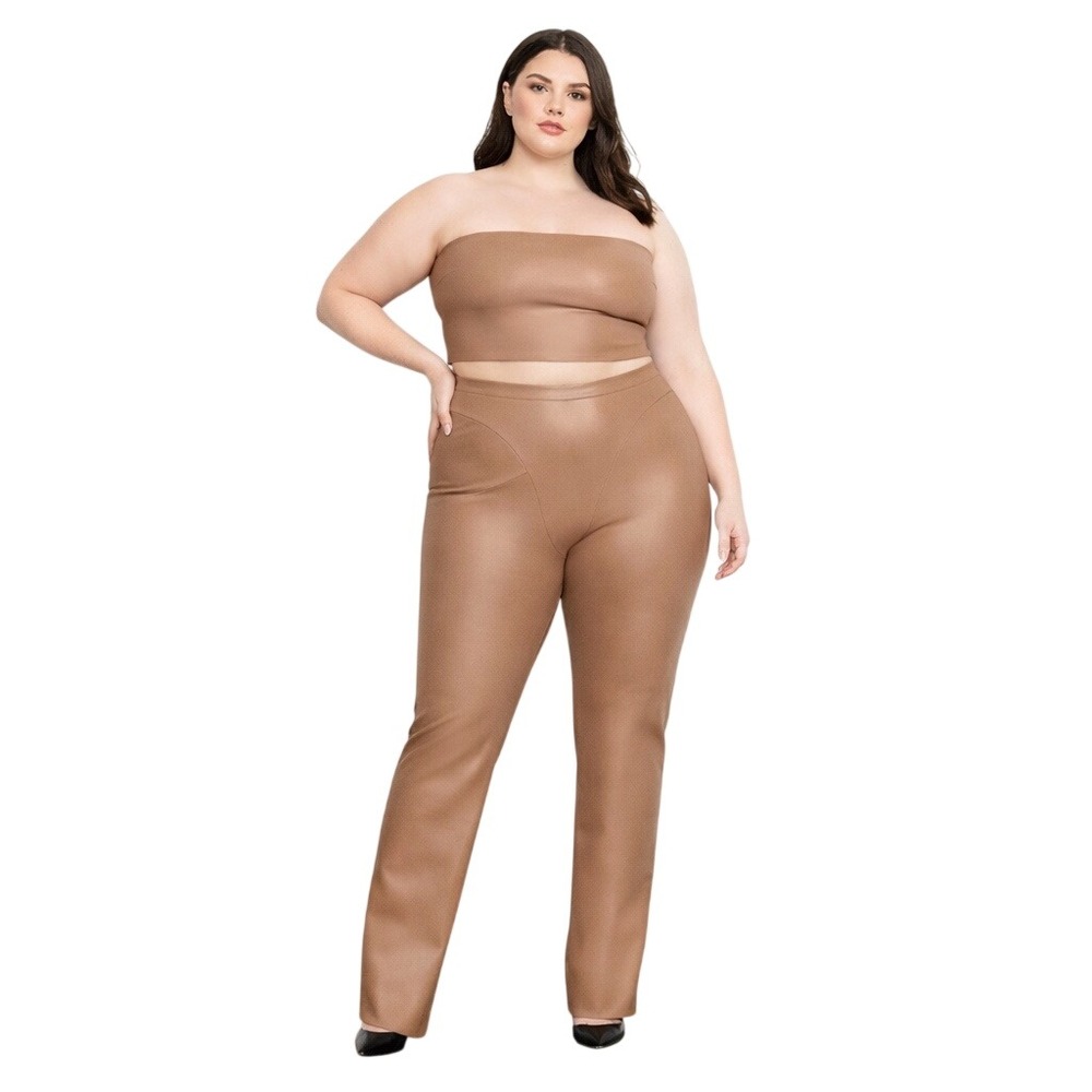 SKIMS Faux Leather Tube Top + Boot Cut Pant Set Sienna‎ 3X - Picture 15 of 15